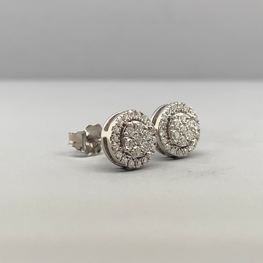 9ct White Gold Diamond Set Cluster Stud Earrings (c. 0.40ct)