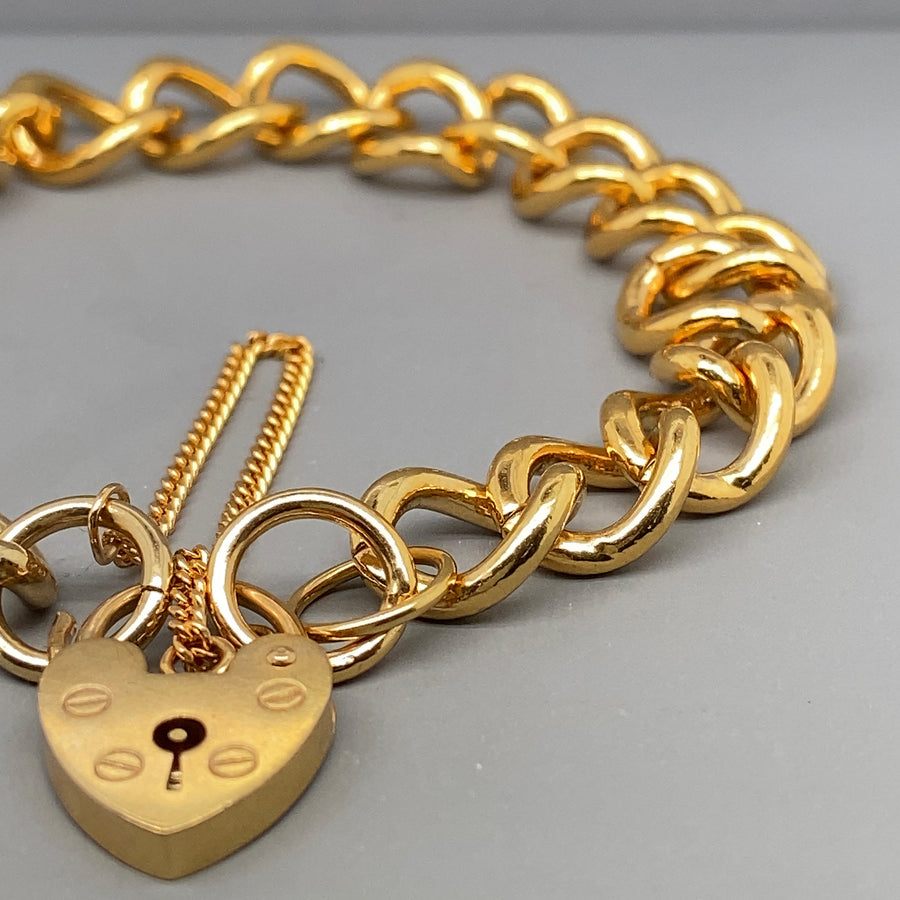 9ct Yellow Gold Curb Bracelet with Padlock and Safety Chain