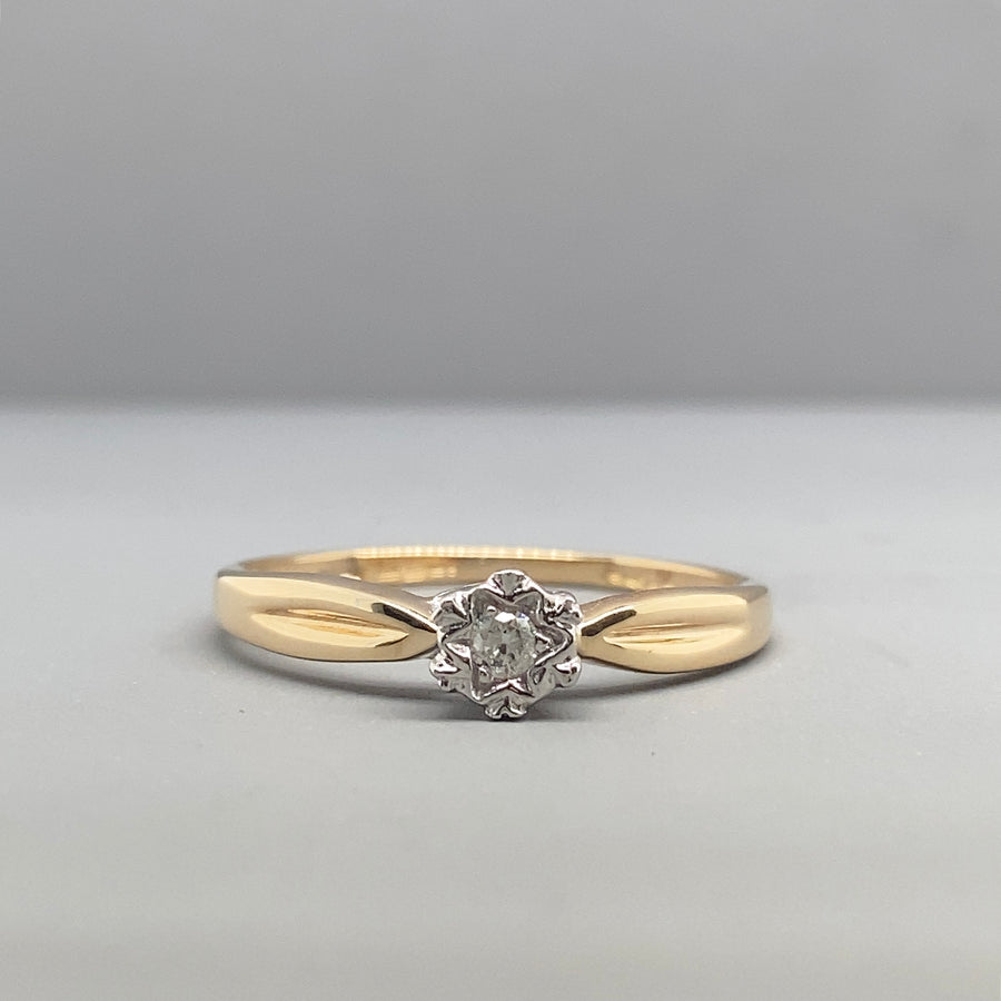 9ct Yellow Gold Single Stone Diamond Ring - Size P