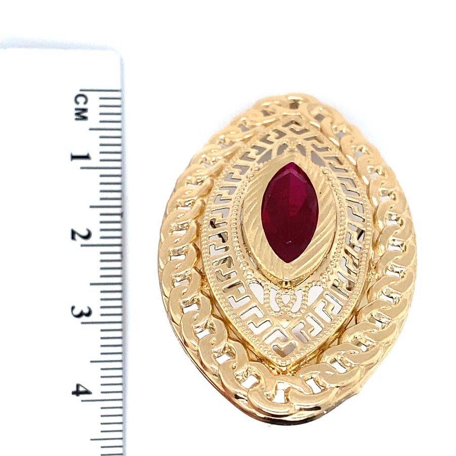 14ct Yellow Gold Red Synthetic Stone Ring - Size R