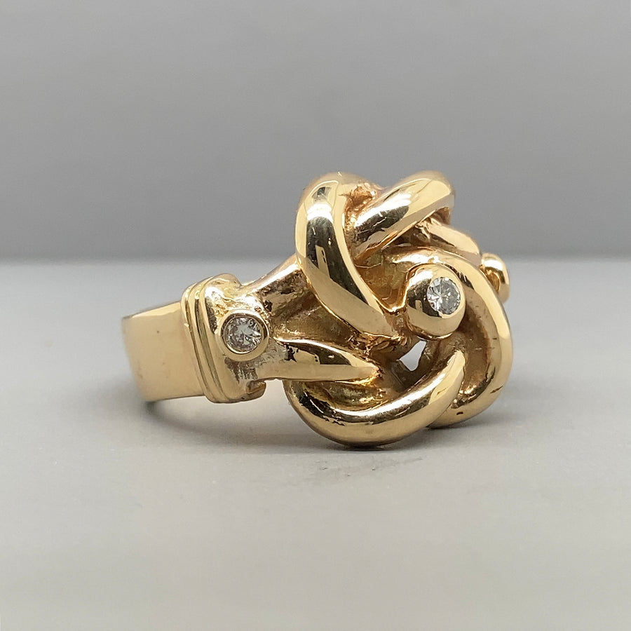 9ct Yellow Gold Diamond Set Knot Ring - Size S