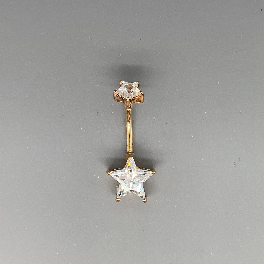 9ct Yellow Gold Cubic Zirconia Star Belly Bar