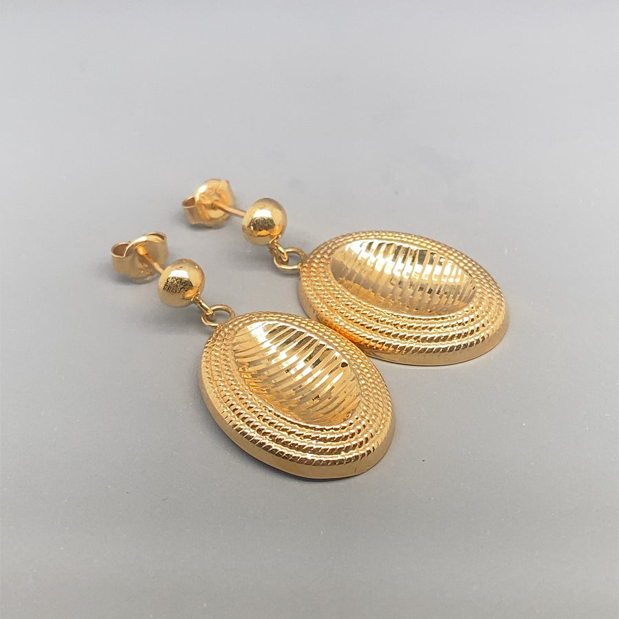 18ct Yellow Gold Fancy Oval and Ball Drop Earrings (NEW!)