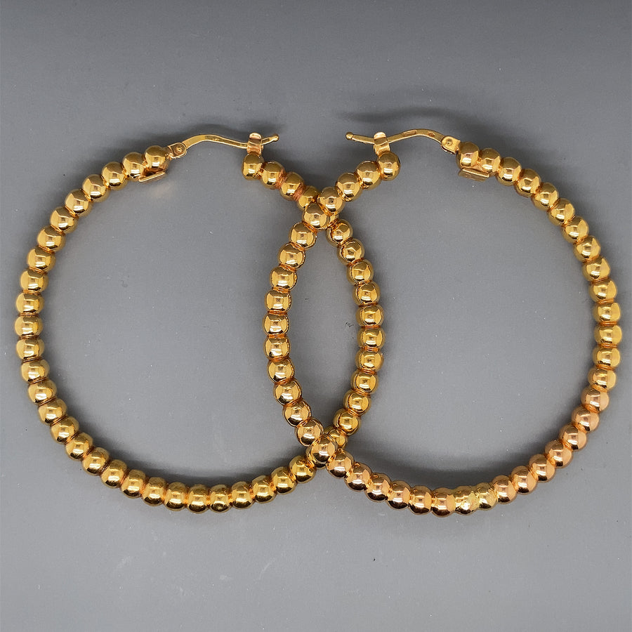18ct Yellow Gold Beaded Hoop Earrings