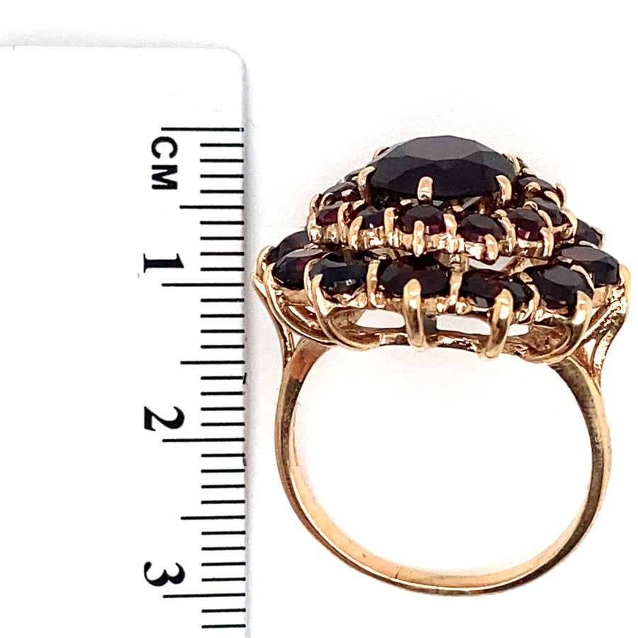9ct Yellow Gold Garnet Cluster Ring - Size R