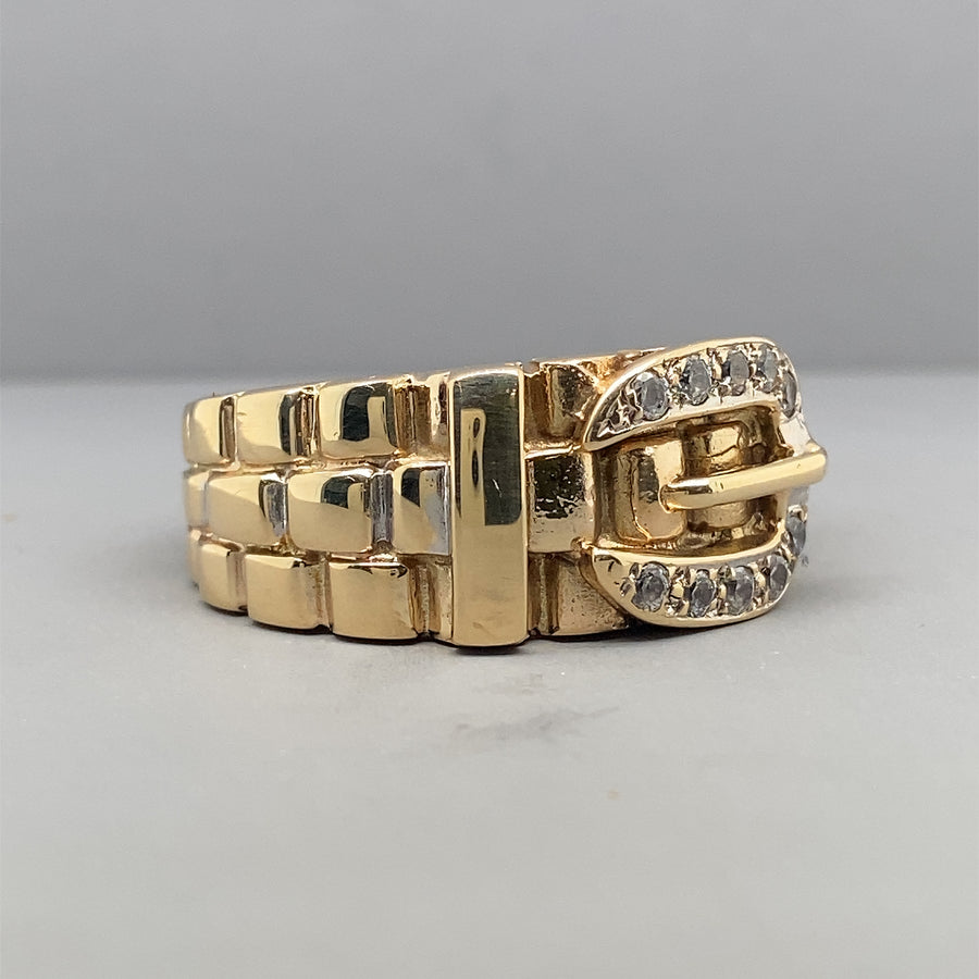 9ct Yellow Gold Cubic Zirconia Buckle Ring - Size U 1/2