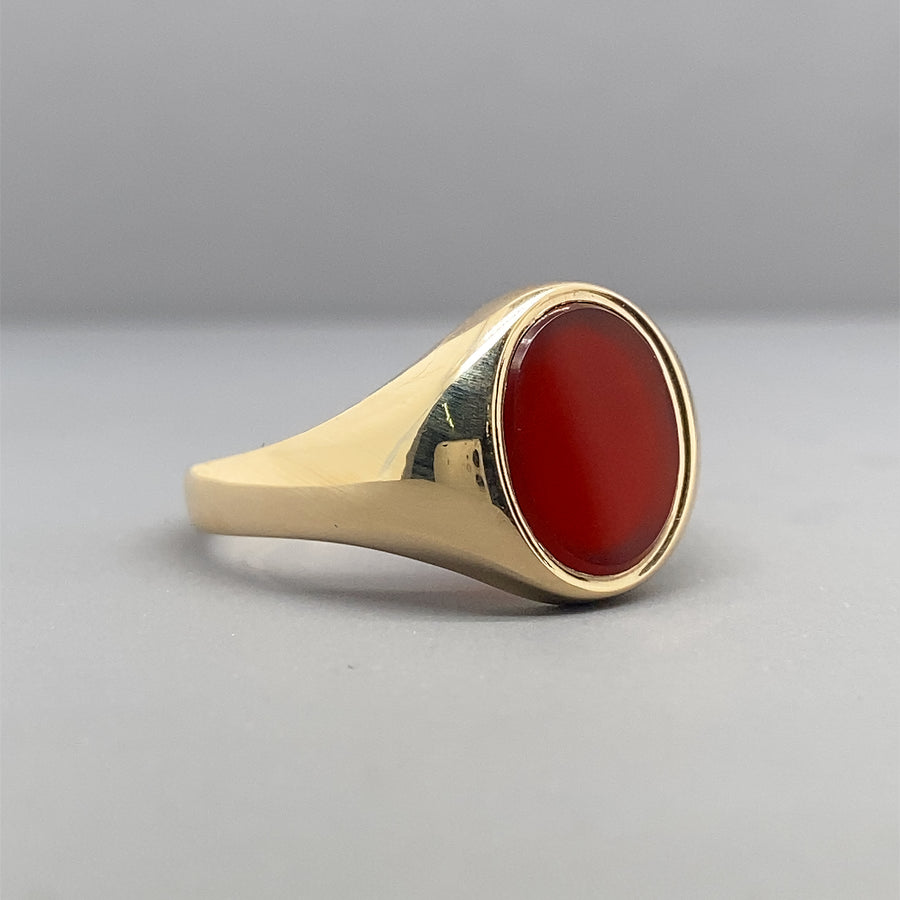 9ct Yellow Gold Red Stone Signet Ring - Size M