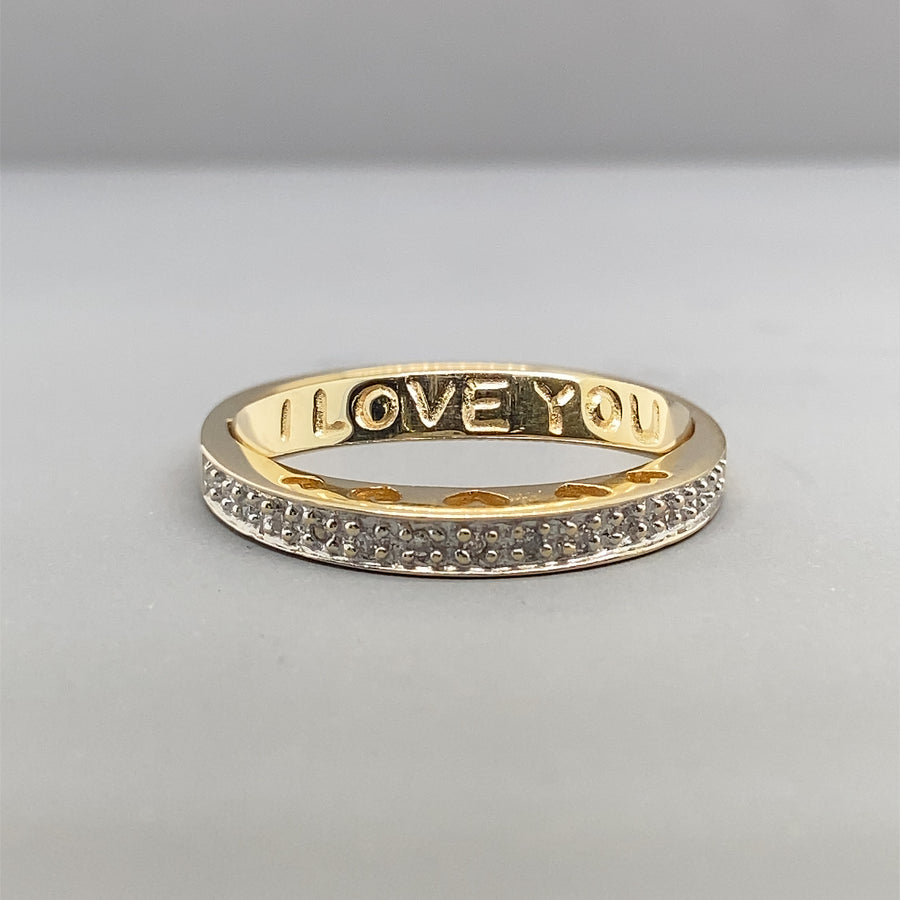 9ct Yellow Gold Diamond I Love You Ring - Size O