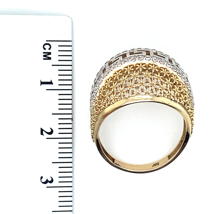 14ct Bi-Colour Greek Key Cubic Zirconia Ring - Size N