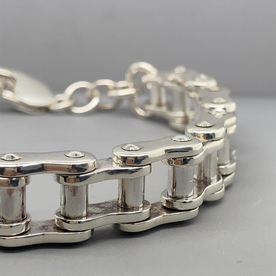 Sterling Silver Bike Chain Style Bracelet