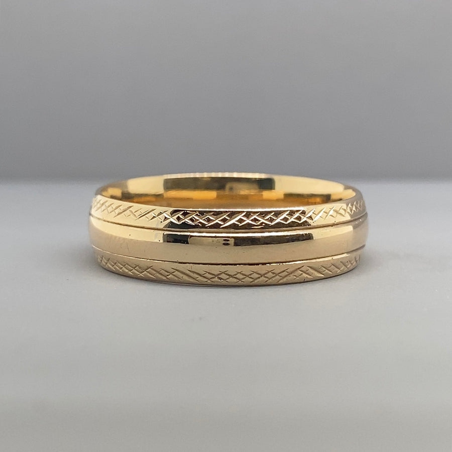 9ct Yellow Gold Patterned Band Ring - Size V