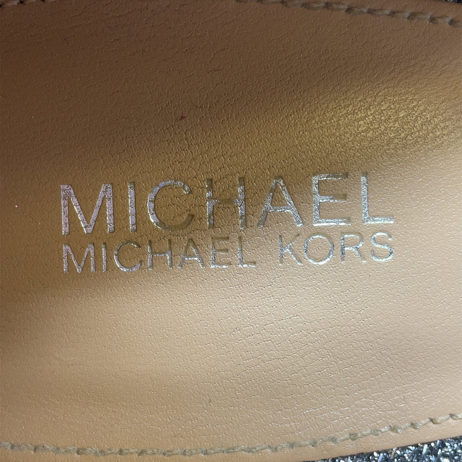 Pre-Owned Michael Kors Metallic Textile and Leather Insole Healed Pumps - UK Size 8 (EU 41)