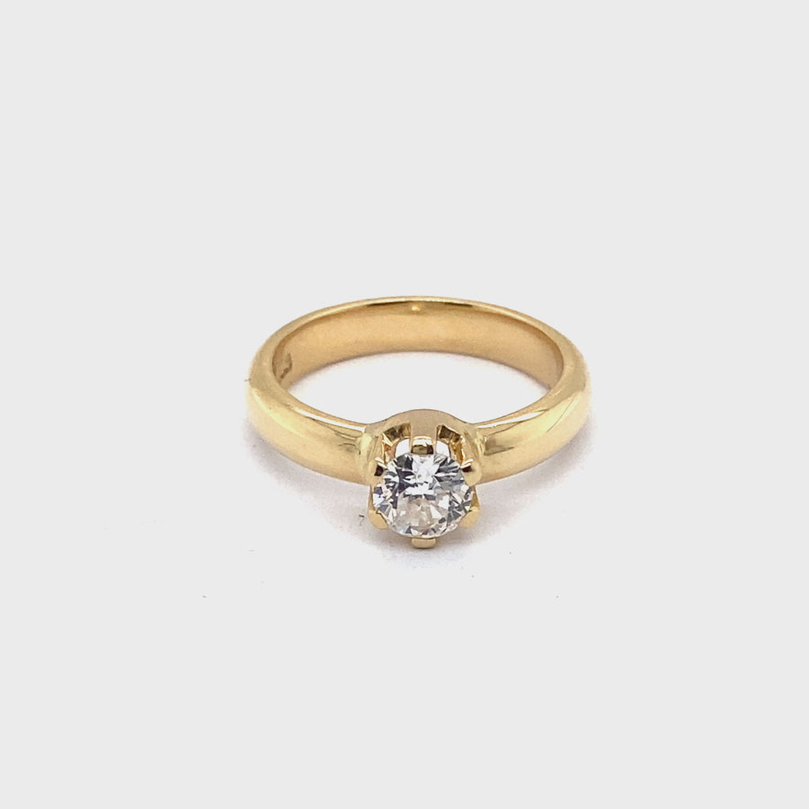 18ct Yellow Gold Single Stone Diamond Ring (c. 0.60ct) - Size M 1/2