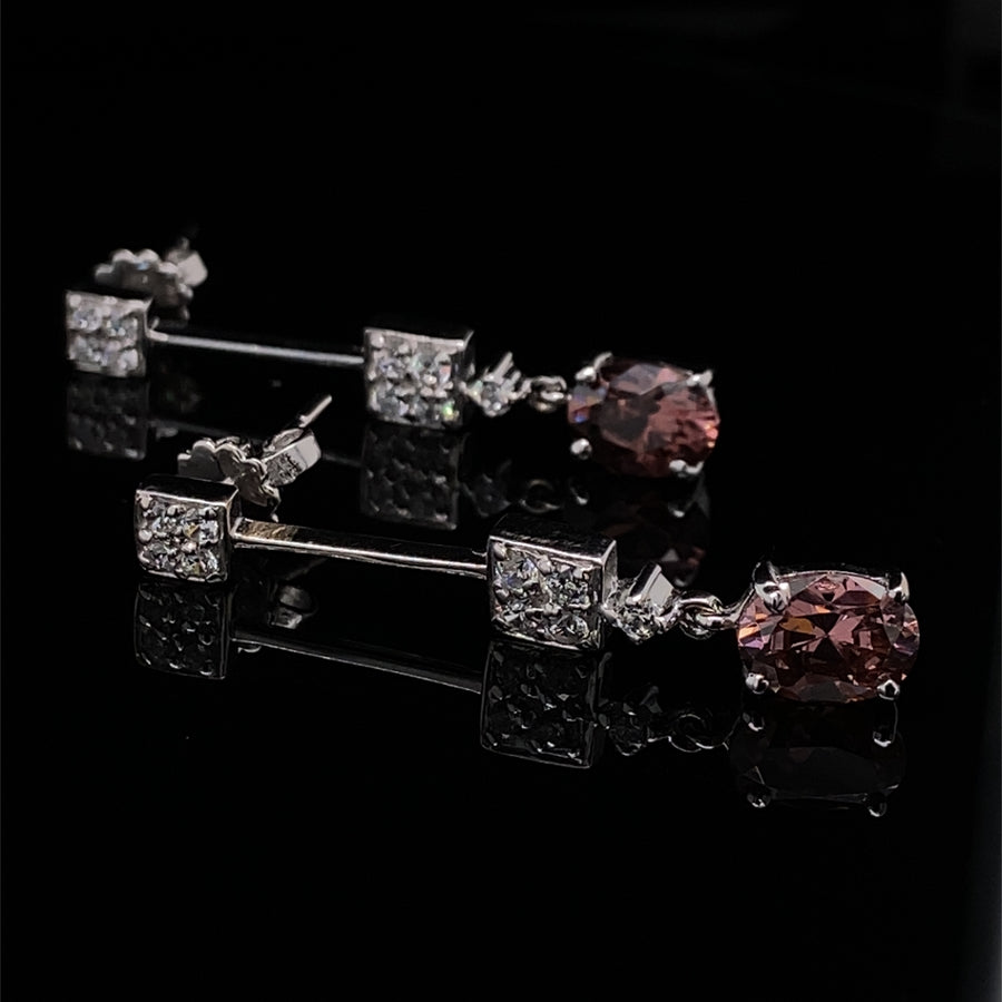 18ct White Gold Pink and White Cubic Zirconia Drop Earrings