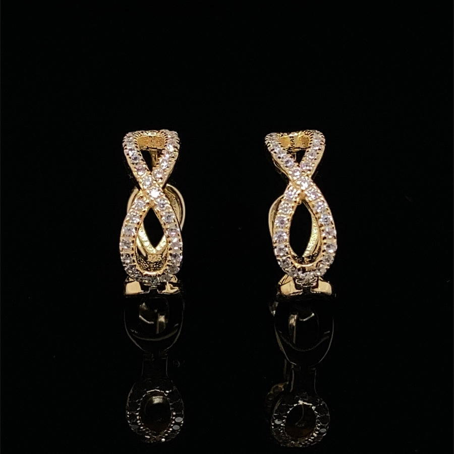 18ct Gold Plated Sterling Silver Small Cubic Zirconia Fancy Hoop Earrings (NEW!)