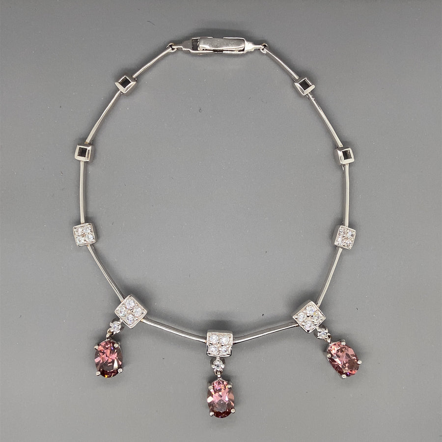 18ct White Gold Pink and White Cubic Zirconia Bracelet