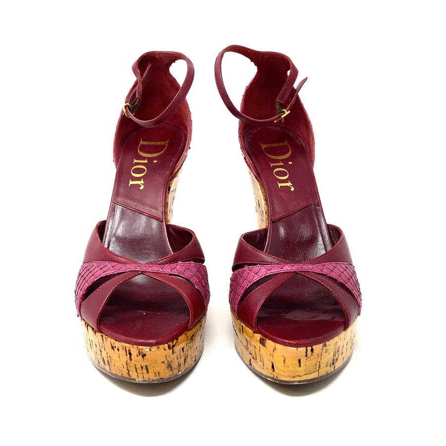 Pre-Owned Christian Dior Wine Wedge Heels - UK Size 5 1/2 (EU 38 1/2)