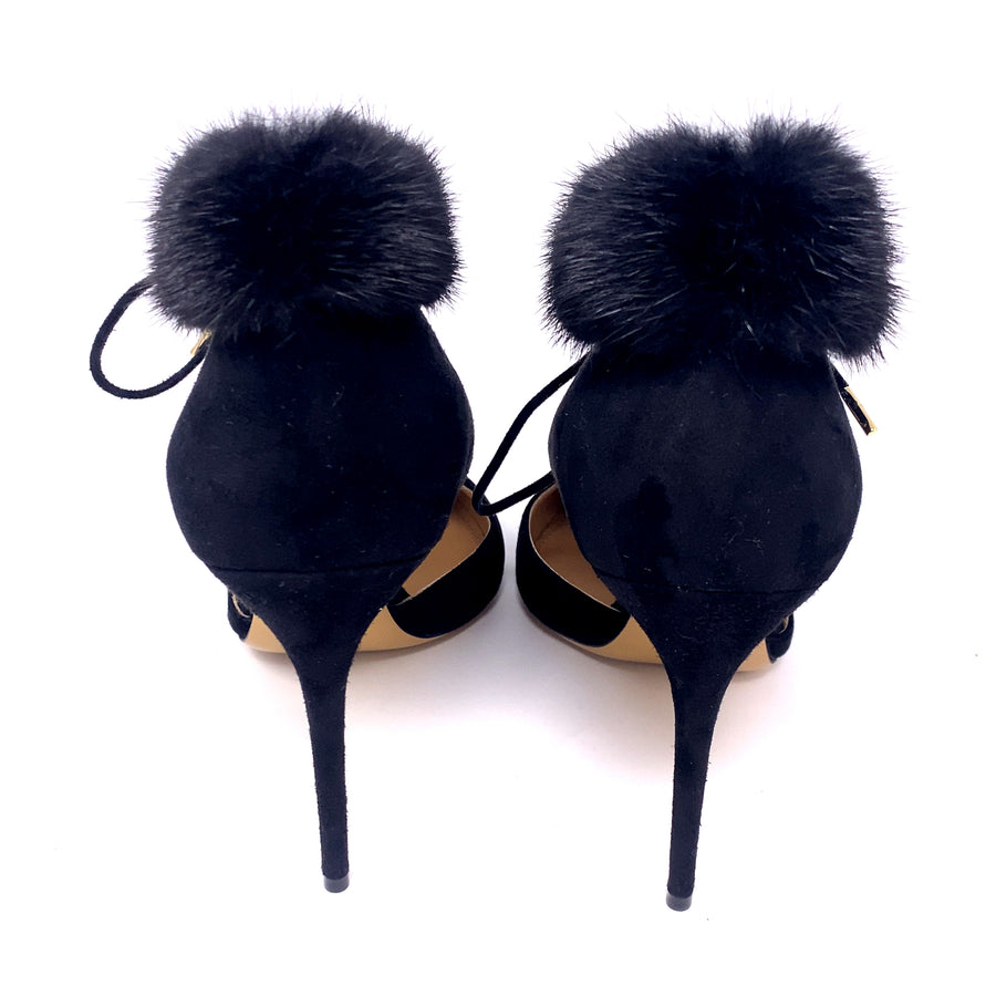Pre-Owned Salvatore Ferragamo Francesca Black Suede and Mink Fur Heels - UK Size 8