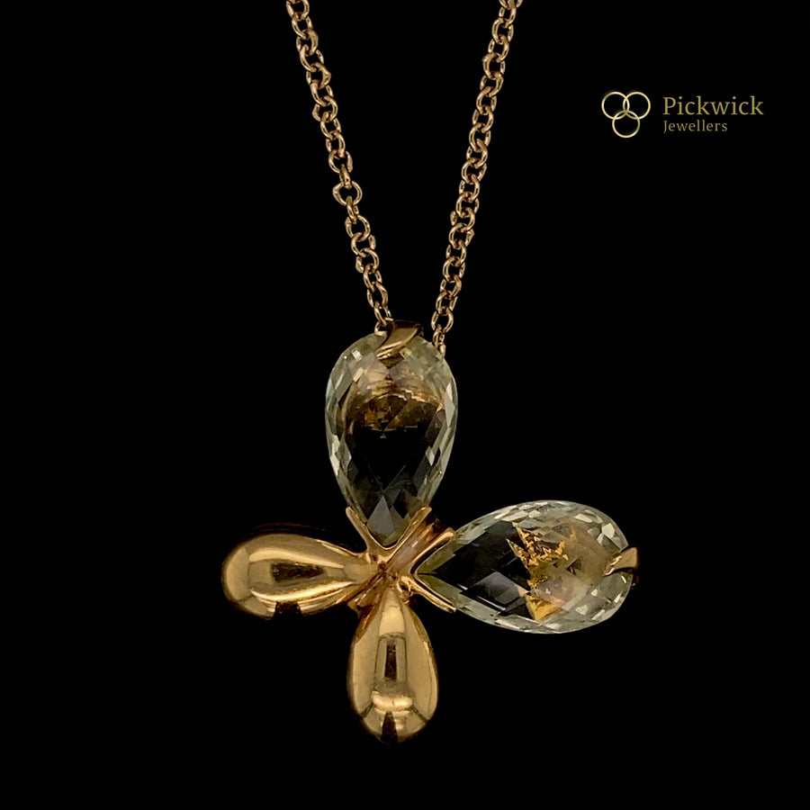 18ct Yellow Gold Pale Green Quartz Butterfly Necklace (18”)