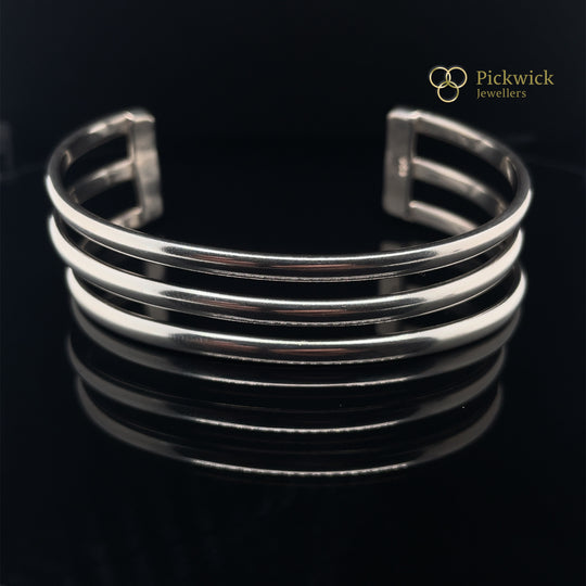 Sterling Silver Three Row Bangle