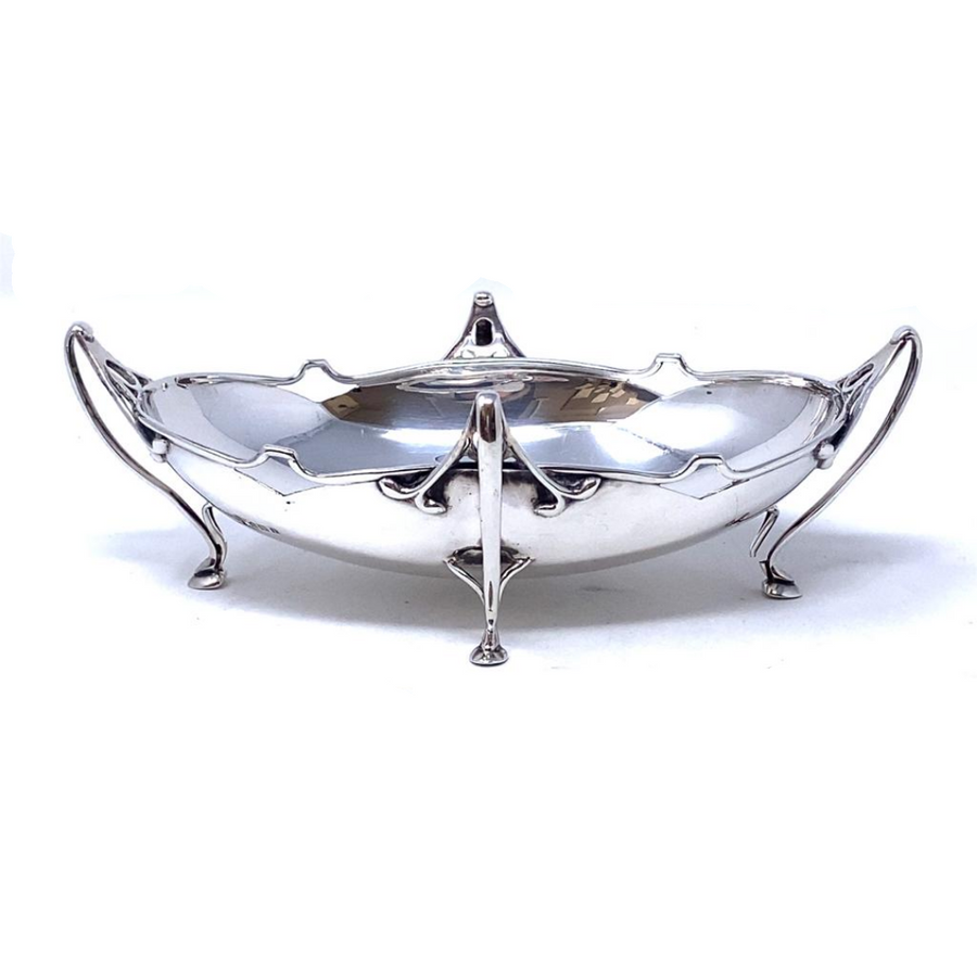 Sterling Silver 1908 Ornate Four Legged Oval Dish