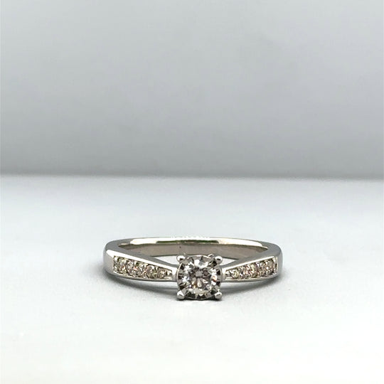 9ct White Gold Single Stone Diamond Ring with Shoulders (c. 0.25 - 0.30ct) - Size J 1/2