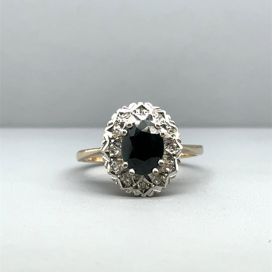 9ct Yellow Gold Sapphire and Diamond Ring - Size N