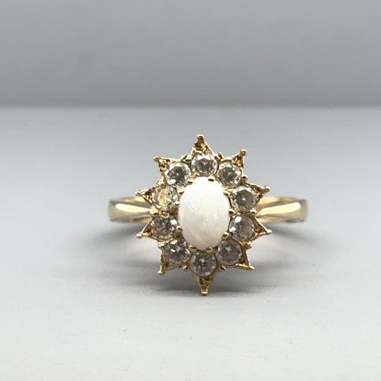 9ct Yellow Gold Opal and Cubic Zirconia Ring - Size O