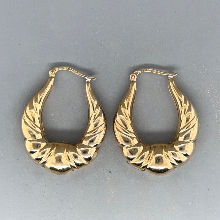 9ct Yellow Gold Puffy Creoles Hoop Earrings