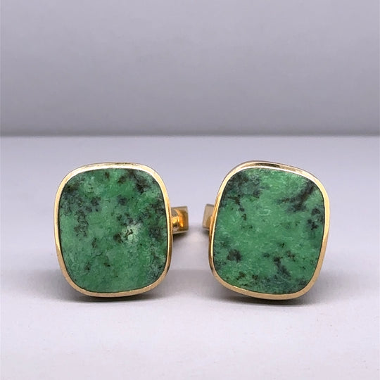 18ct Yellow Gold Green Synthetic Stone Cufflinks