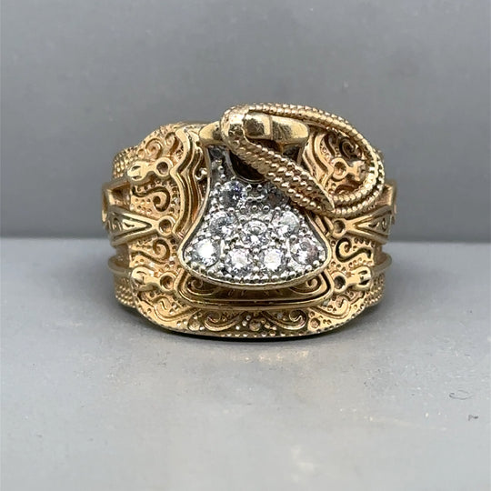 9ct Yellow Gold Cubic Zirconia Saddle Ring - Size W 1/2