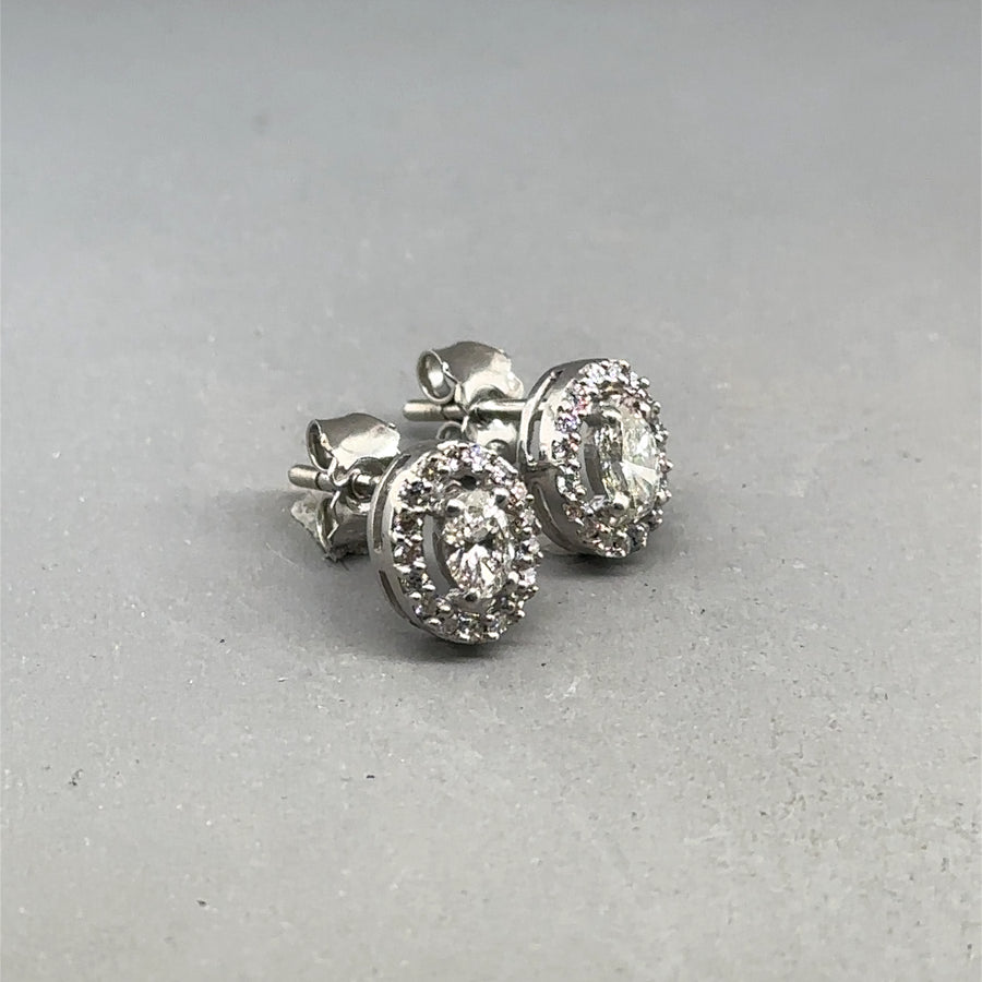18ct White Gold Oval Diamond Halo Stud Earrings (c. 0.40-0.45ct)