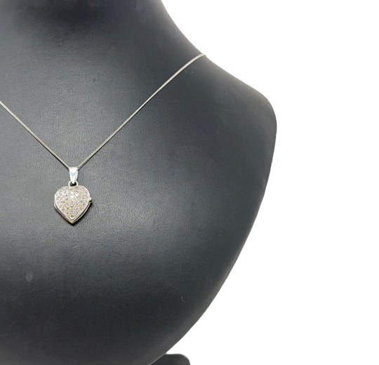 9ct White Gold Cubic Zirconia Heart Locket and Fine Chain (20")