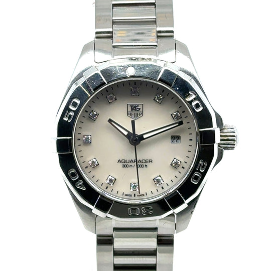 Pre-Owned Stainless Steel Mother Of Pearl Dial Diamond Dot Aquaracer Tag Heuer Watch (Ladies)