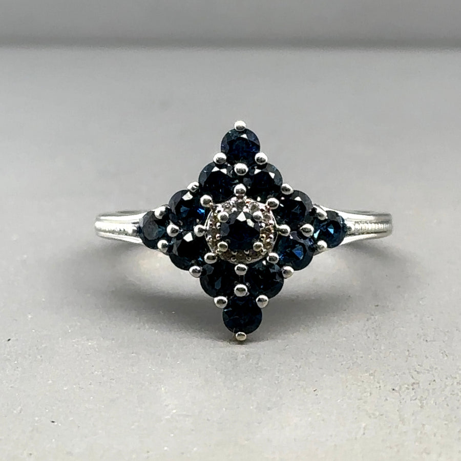 9ct White Gold Sapphire and Diamond Ring - Size R 1/2