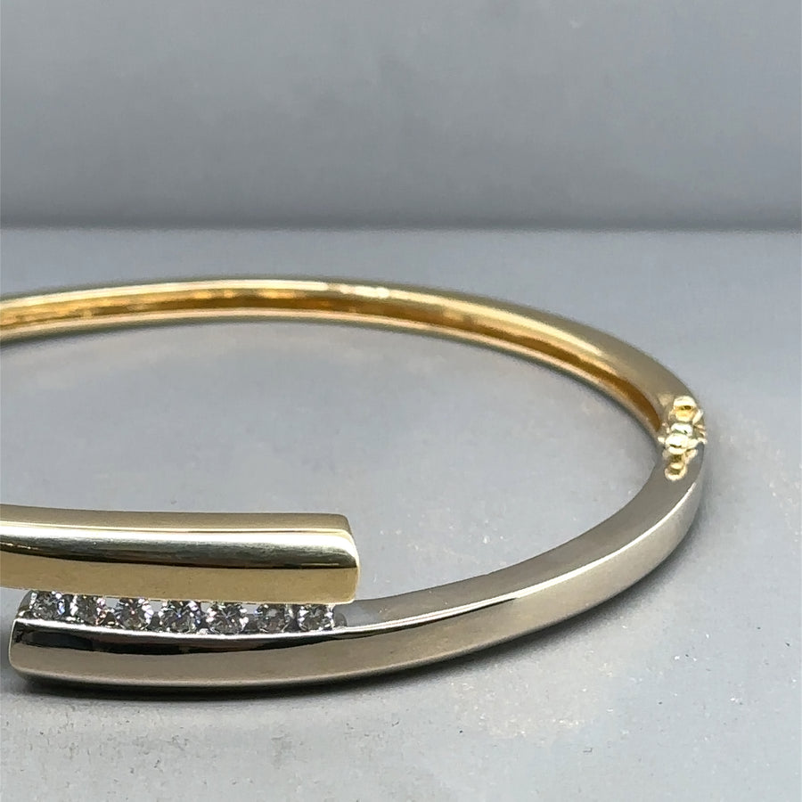 18ct Bi-Colour Diamond Set Bangle (c. 0.35ct)