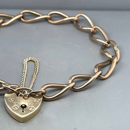 9ct Yellow Gold Curb Bracelet with Padlock and Safety Chain