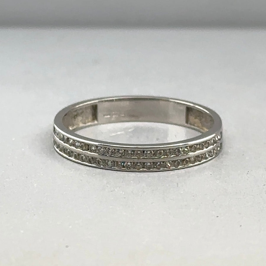 9ct White Gold Cubic Zirconia Double Row Half Eternity Ring - Size N