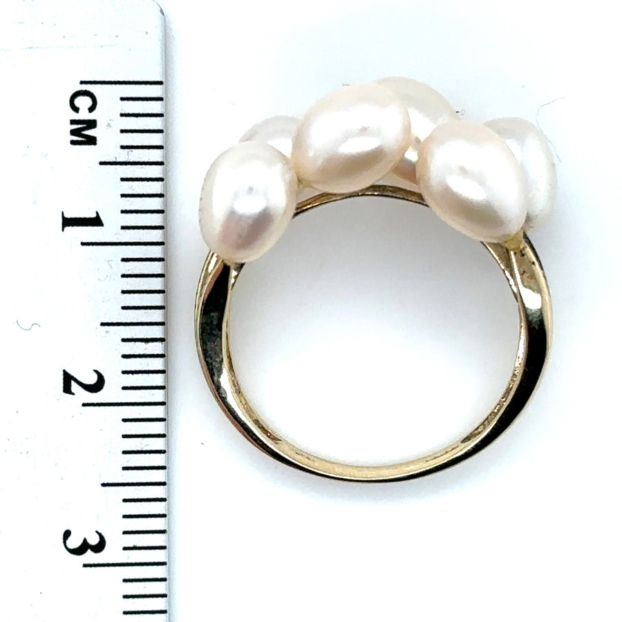 9ct Yellow Gold Cultured Pearl Ring - Size P