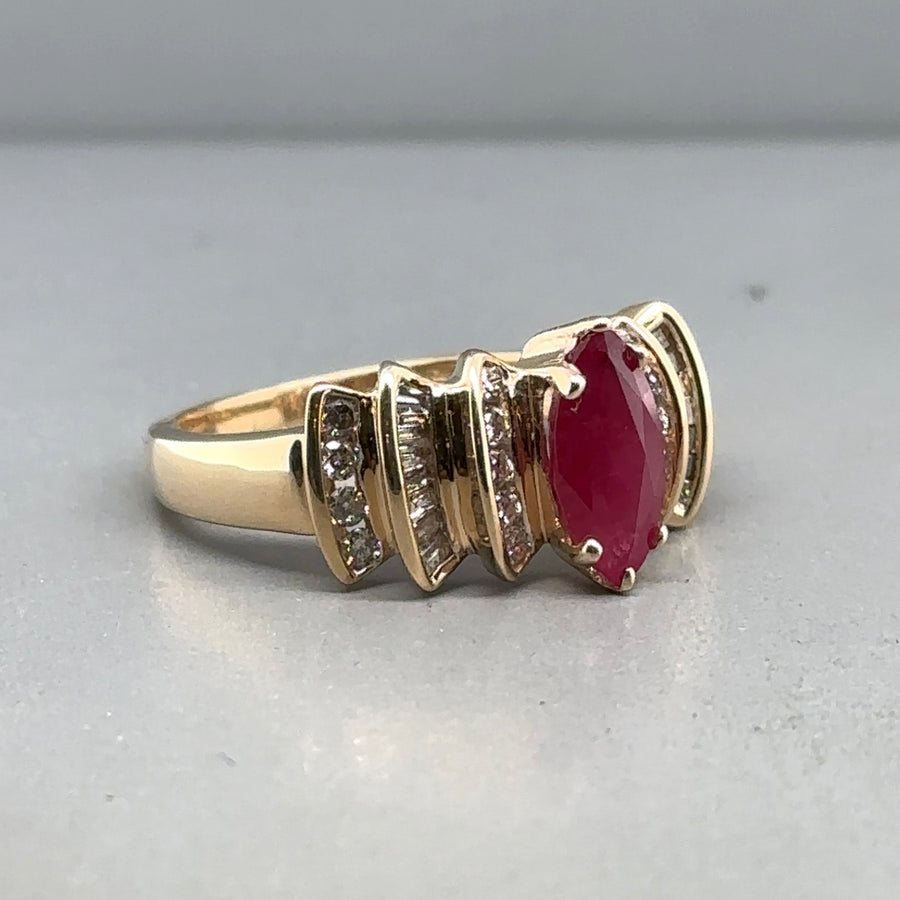 14ct Yellow Gold Ruby and Diamond Ring (c. 0.70ct) - Size N