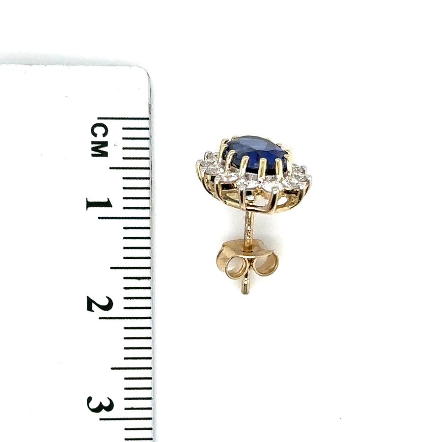 9ct Yellow Gold Lab Grown Diamond and Sapphire Cluster Stud Earrings (c. 0.95ct) NEW!