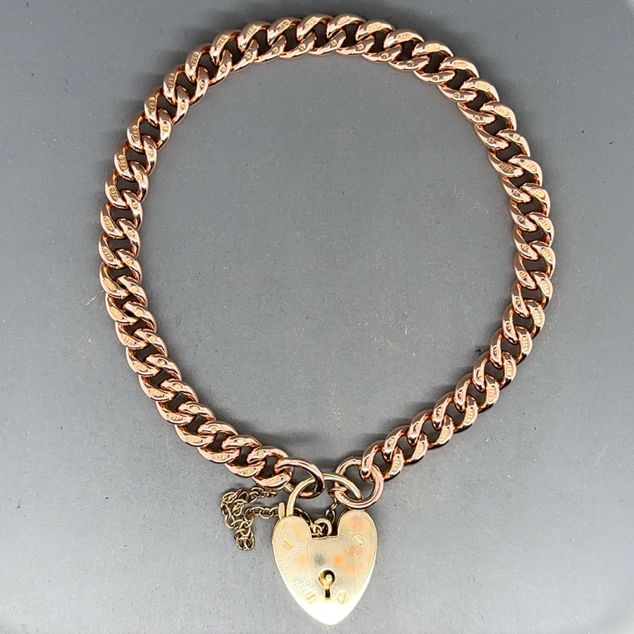 9ct Rose Gold Curb Padlock Bracelet