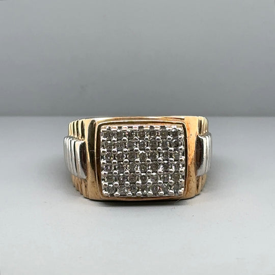 9ct Yellow Gold Diamond Signet Ring (c. 1.00ct) - Size X 1/2