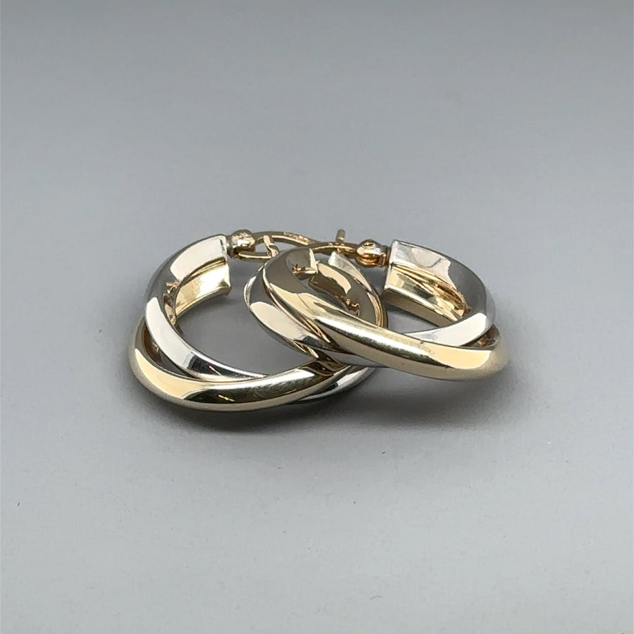 9ct Bi-Colour Two Strand Hoop Earrings