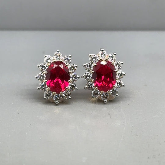 9ct Yellow Gold Lab Grown Diamond and Ruby Cluster Stud Earrings (c. 0.95ct) NEW!