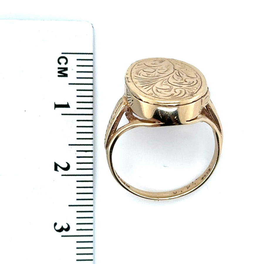 9ct Yellow Gold Locket Ring - Size M