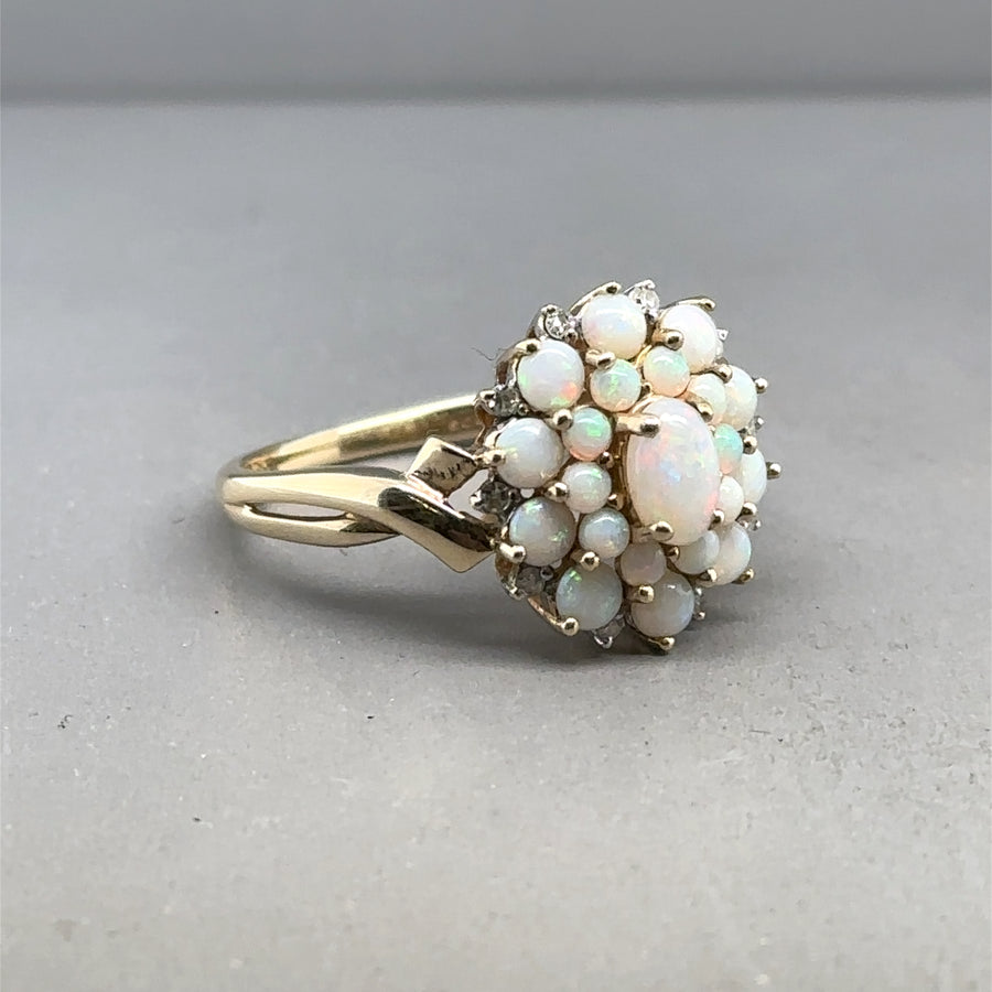9ct Yellow Gold Opal Cluster Ring - Size Q
