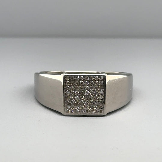9ct White Gold Diamond Set Signet Ring (c. 0.25ct) - Size T 1/2