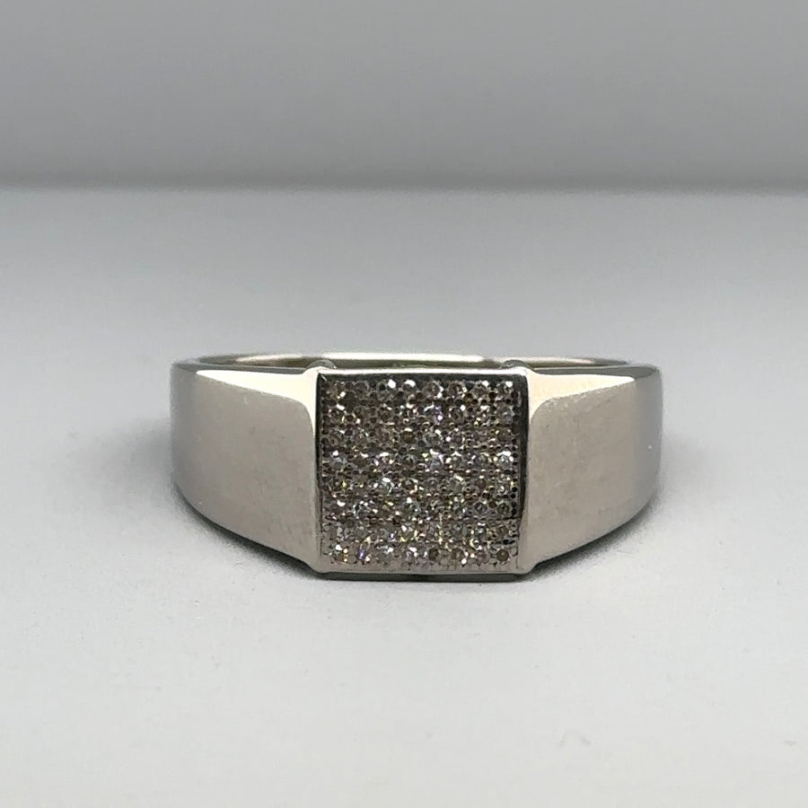 9ct White Gold Diamond Set Signet Ring (c. 0.25ct) - Size T 1/2