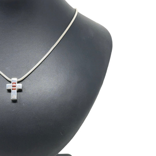 Sterling Silver Synthetic Stone Cross Pendant and Chain (19")